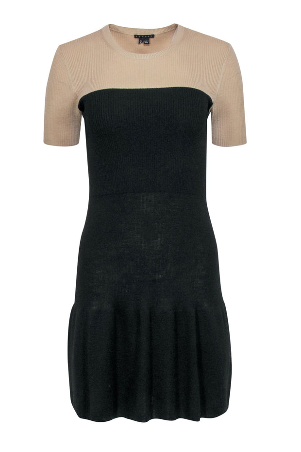 Current Boutique-Theory - Tan & Black Wool Color-Blocked Rib Knit Dress Sz S