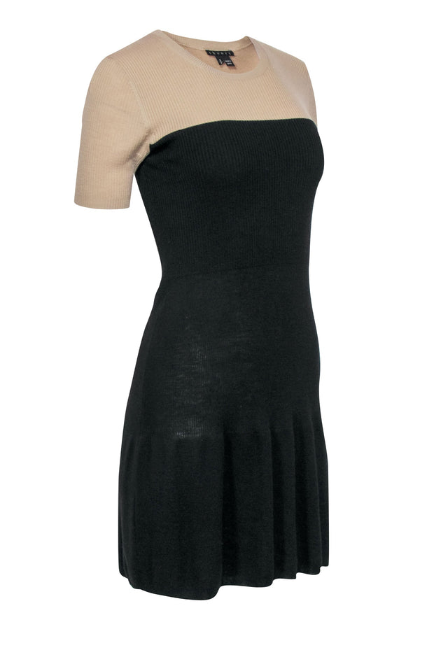 Current Boutique-Theory - Tan & Black Wool Color-Blocked Rib Knit Dress Sz S