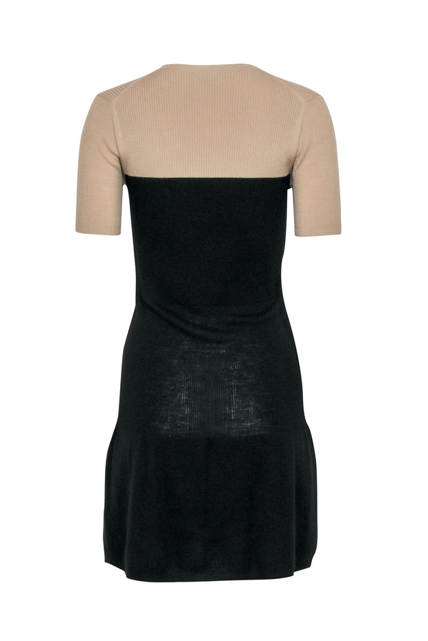 Current Boutique-Theory - Tan & Black Wool Color-Blocked Rib Knit Dress Sz S