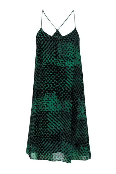Current Boutique-Theory - Black & Green Spotted Sleeveless Silk Sheath Dress Sz S