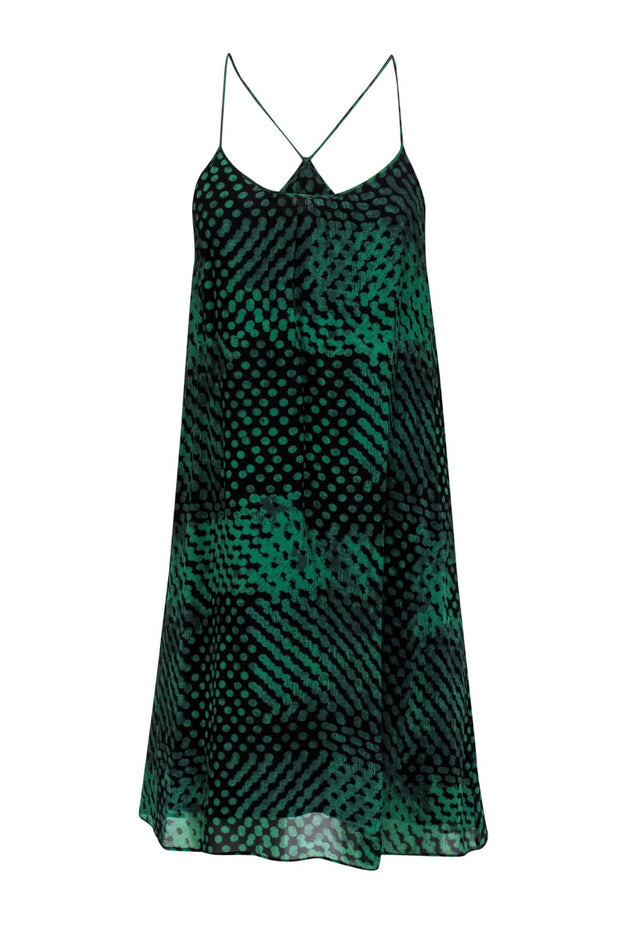 Current Boutique-Theory - Black & Green Spotted Sleeveless Silk Sheath Dress Sz S