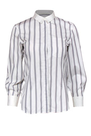 Current Boutique-Theory - Black & White Striped Button-Up Blouse Sz P