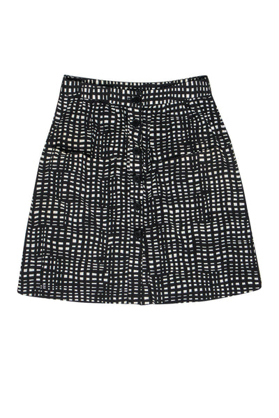 Current Boutique-Theory - Black & White Square Print Button-Front Skirt Sz 4