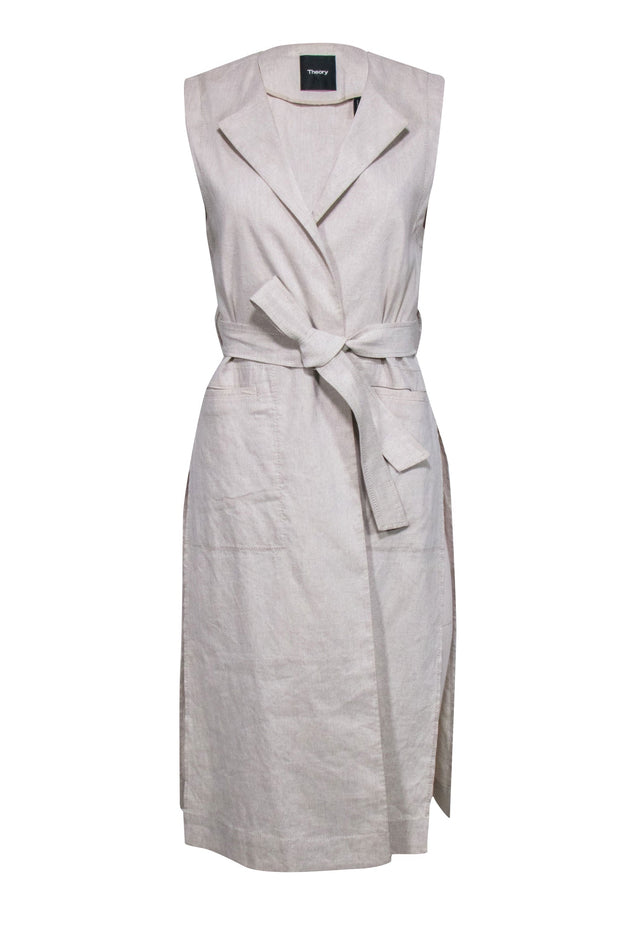 Current Boutique-Theory - Beige Side Slit Tie Waist Vest Sz P