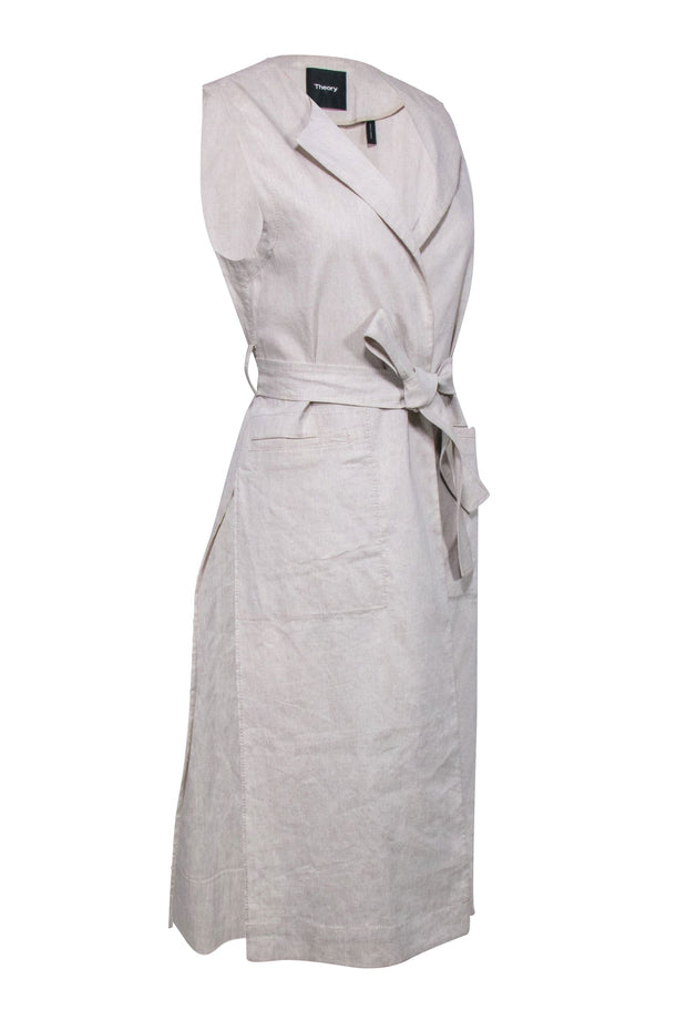 Current Boutique-Theory - Beige Side Slit Tie Waist Vest Sz P