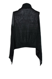 Current Boutique-Theory - Black Knit Draped Open Front Linen Blend Vest Sz P