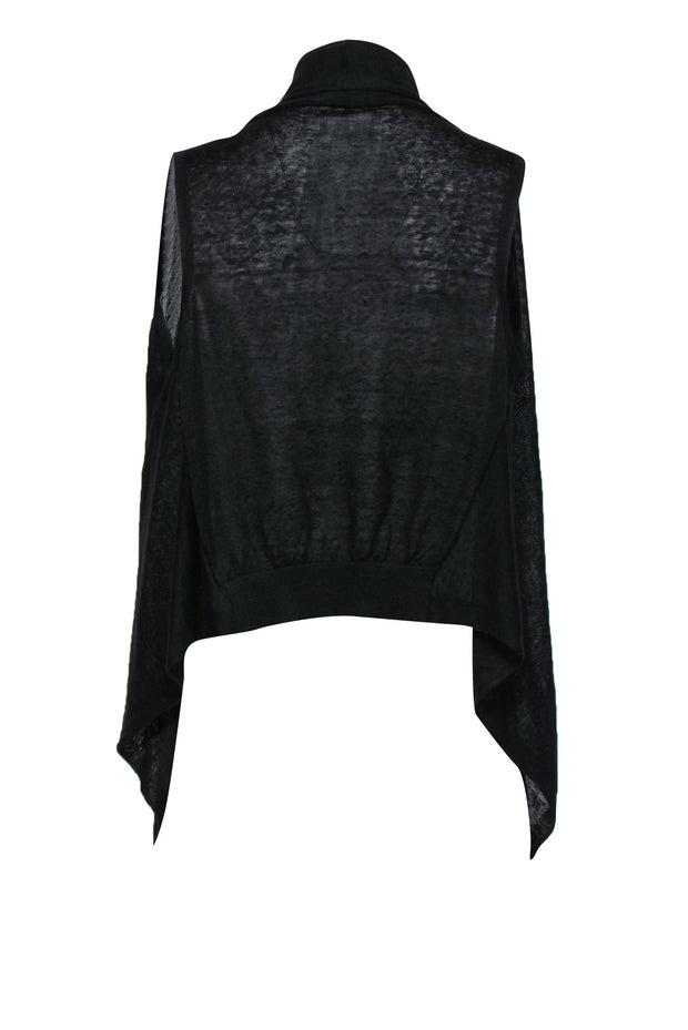 Current Boutique-Theory - Black Knit Draped Open Front Linen Blend Vest Sz P