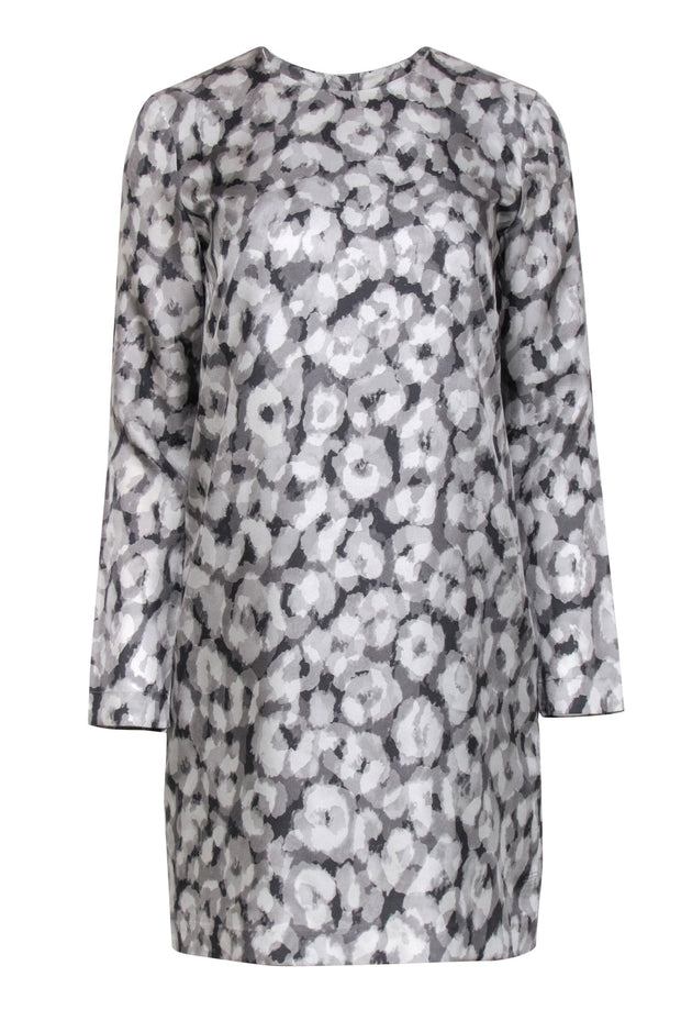 Current Boutique-Theory - Gray Marbled Print Silk Shift Dress Sz 4