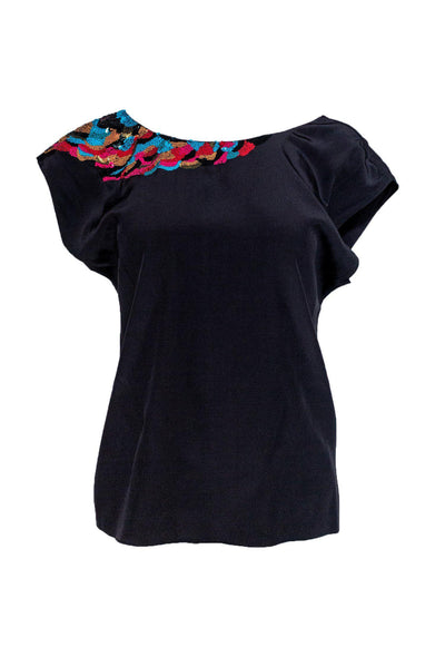 Current Boutique-Tibi - Black Silk Sleeveless Blouse w/ Multicolor Sequins Sz 4