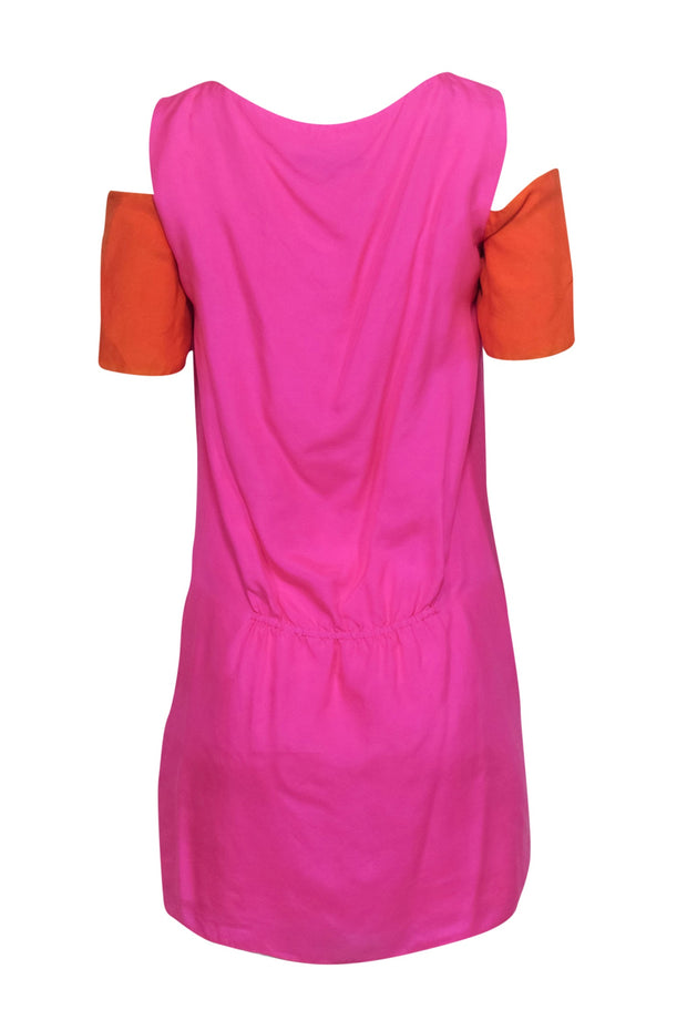 Current Boutique-Tibi - Bright Pink & Orange Cold Shoulder Silk Shift Dress Sz 2