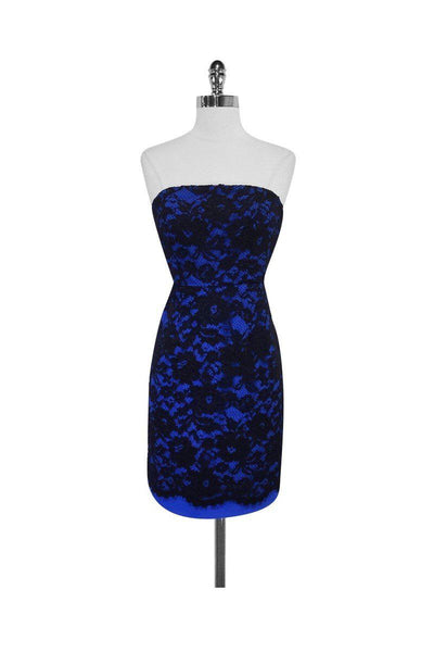 Current Boutique-Tibi - Cobalt Blue & Black Lace Strapless Dress Sz 4