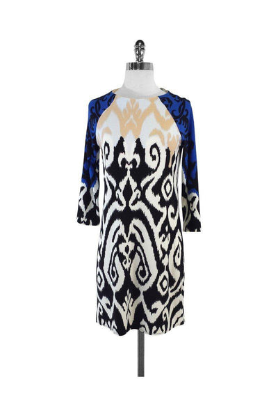 Current Boutique-Tibi - Blue, Black, Tan & White Swirl Print Dress Sz S