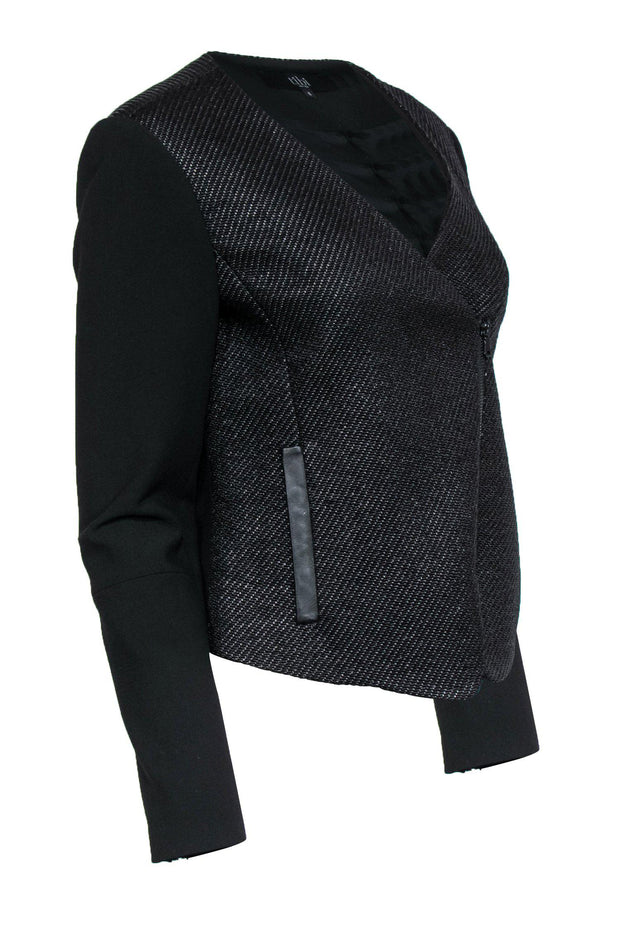Current Boutique-Tibi - Black Textured Zip-Up Moto-Style Jacket Sz 6