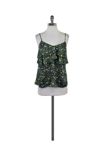 Current Boutique-Tibi - Multicolor Floral Print Silk Spaghetti Strap Top Sz S