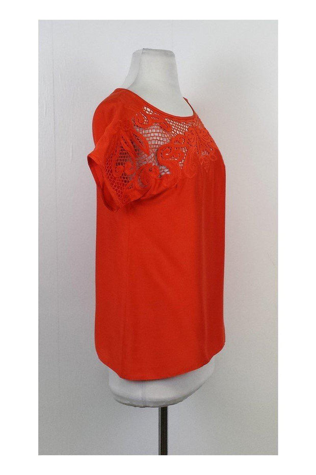 Current Boutique-Tibi - Orange Short Sleeve Cut Out Neckline Blouse Sz 0