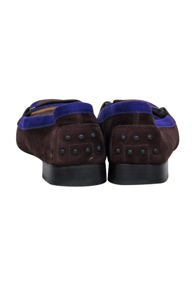 Current Boutique-Tod’s - Brown Suede Square Toe Loafers w/ Purple Trim Sz 7.5