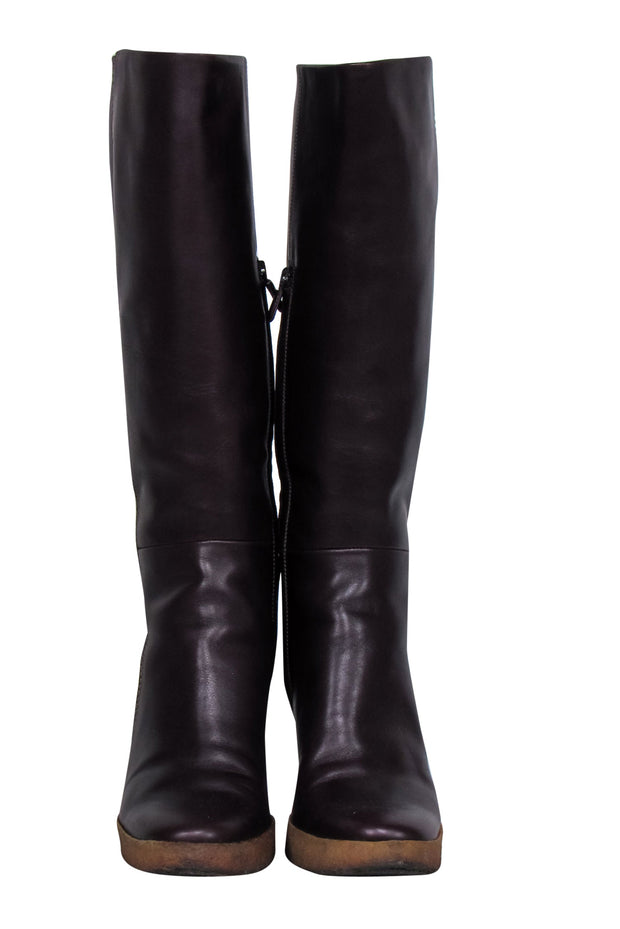 Current Boutique-Tod's - Deep Plum Smooth Leather Boots w/ Block Heel Sz 7
