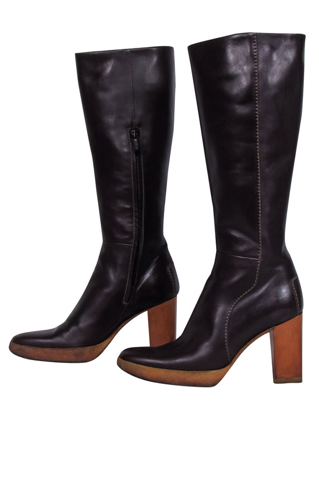 Current Boutique-Tod's - Deep Plum Smooth Leather Boots w/ Block Heel Sz 7