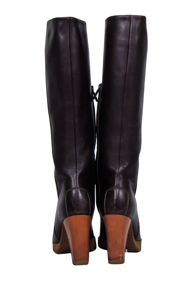 Current Boutique-Tod's - Deep Plum Smooth Leather Boots w/ Block Heel Sz 7