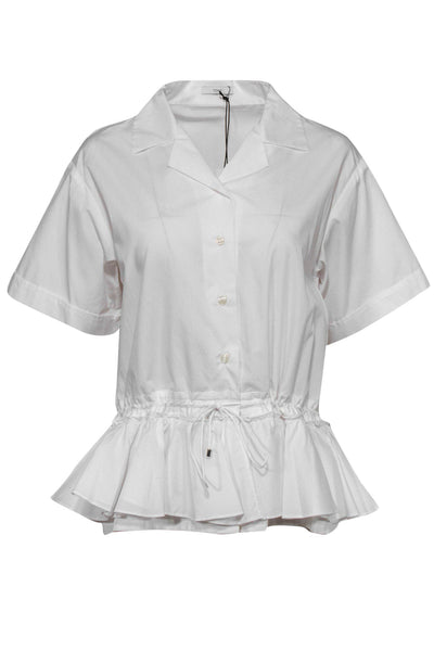 Current Boutique-Tome - White Short Sleeve Button-Up Drawstring Blouse w/ Peplum Hem Sz 8
