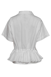 Current Boutique-Tome - White Short Sleeve Button-Up Drawstring Blouse w/ Peplum Hem Sz 8
