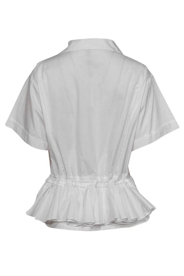 Current Boutique-Tome - White Short Sleeve Button-Up Drawstring Blouse w/ Peplum Hem Sz 8