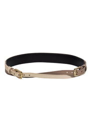 Current Boutique-Tory Burch - Tan, Beige & Light Brown Colorblocked Double Buckle Belt Sz XXS