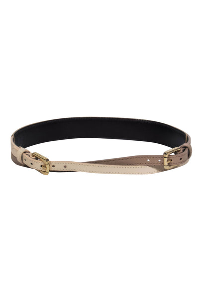 Current Boutique-Tory Burch - Tan, Beige & Light Brown Colorblocked Double Buckle Belt Sz XXS