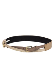 Current Boutique-Tory Burch - Tan, Beige & Light Brown Colorblocked Double Buckle Belt Sz XXS