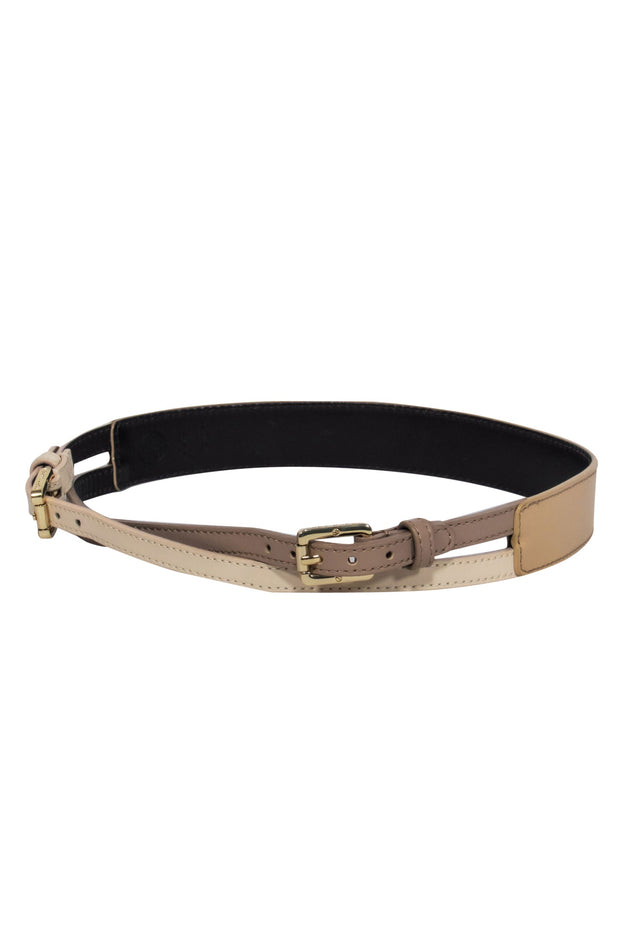 Current Boutique-Tory Burch - Tan, Beige & Light Brown Colorblocked Double Buckle Belt Sz XXS