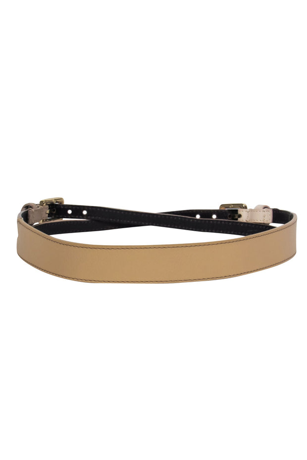 Current Boutique-Tory Burch - Tan, Beige & Light Brown Colorblocked Double Buckle Belt Sz XXS