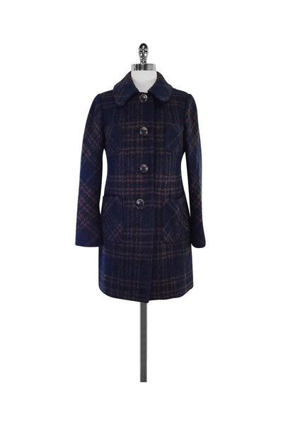 Current Boutique-Tory Burch - Navy & Brown Denise Plaid Boucle Coat Sz 2