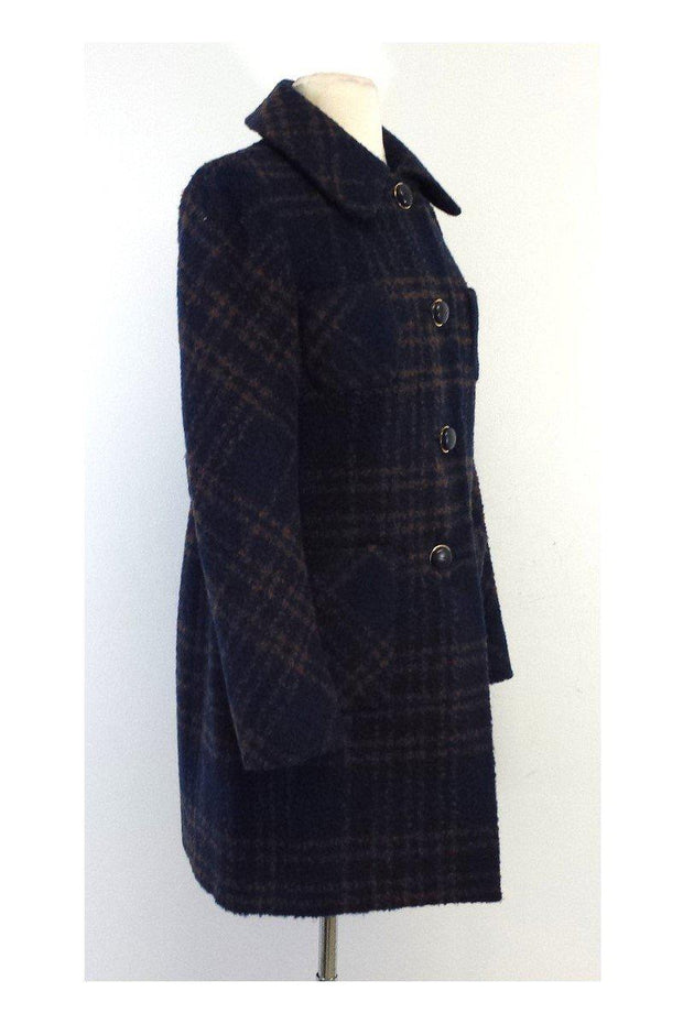 Current Boutique-Tory Burch - Navy & Brown Denise Plaid Boucle Coat Sz 2