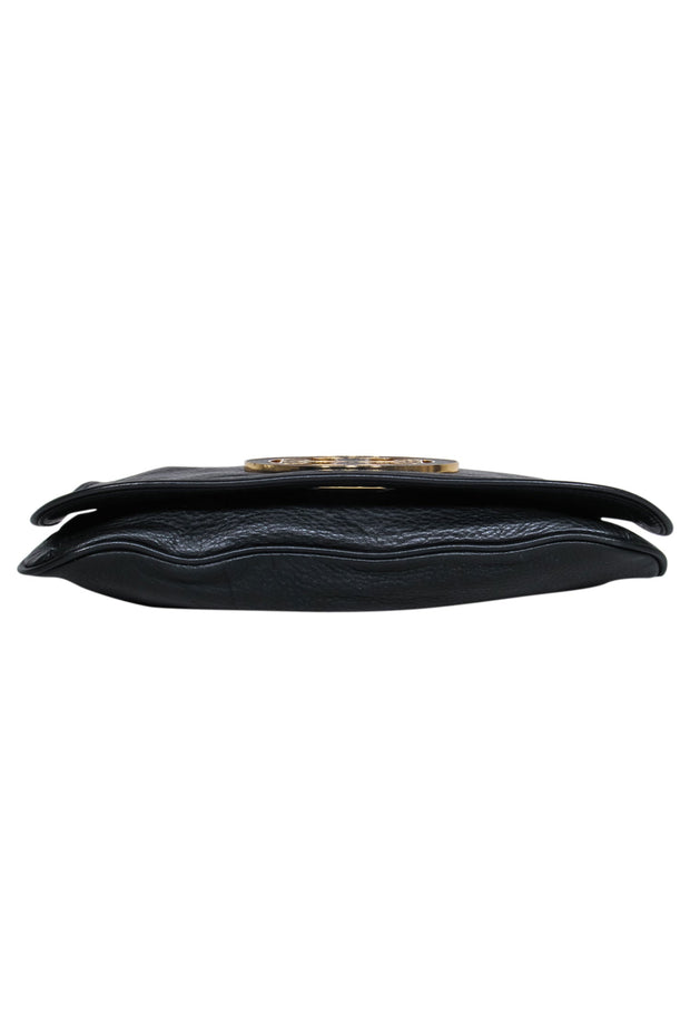 Current Boutique-Tory Burch - Black Leather w/ Gold Chain Crossbody Clutch