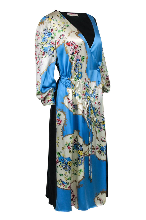 Current Boutique-Tory Burch - Blue & Black Color Block Long Sleeve Drawstring Dress Sz 8