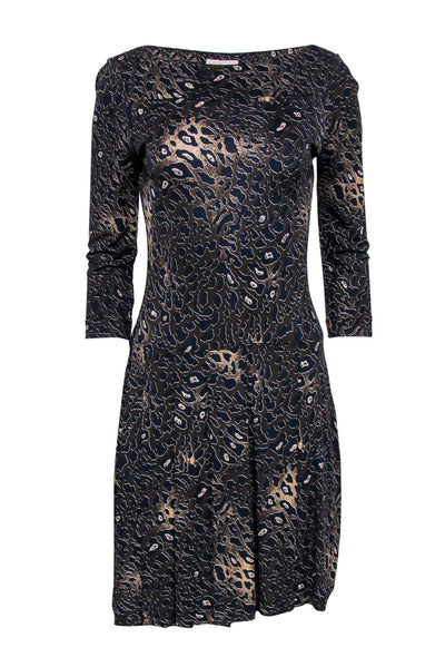 Current Boutique-Tory Burch - Brown & Navy Cheetah Print Drop Waist Dress Sz S