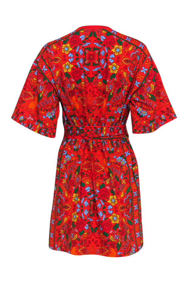 Current Boutique-Tory Burch - Red Belted T-shirt Dress w/ Multi Colored Floral Print Sz SP