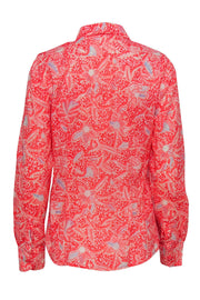 Current Boutique-Tory Burch - Pink & Blue Tropical Floral Print Button-Up Blouse Sz 10