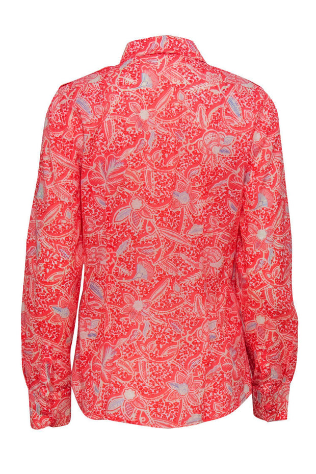 Current Boutique-Tory Burch - Pink & Blue Tropical Floral Print Button-Up Blouse Sz 10