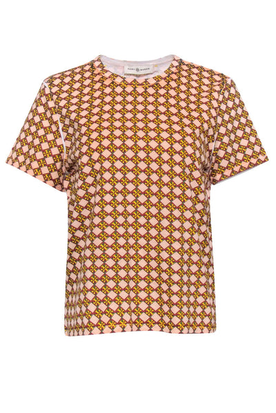 Current Boutique-Tory Burch - Pink w/ Multicolor Log Print T-Shirt Sz L