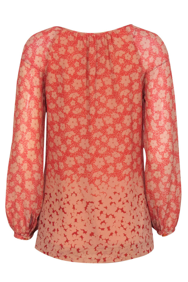 Current Boutique-Tory Burch - Coral & Red Floral Print Silk Blouse Sz 2