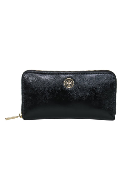Current Boutique-Tory Burch - Black Zip Around Wallet w/ Gold Logo
