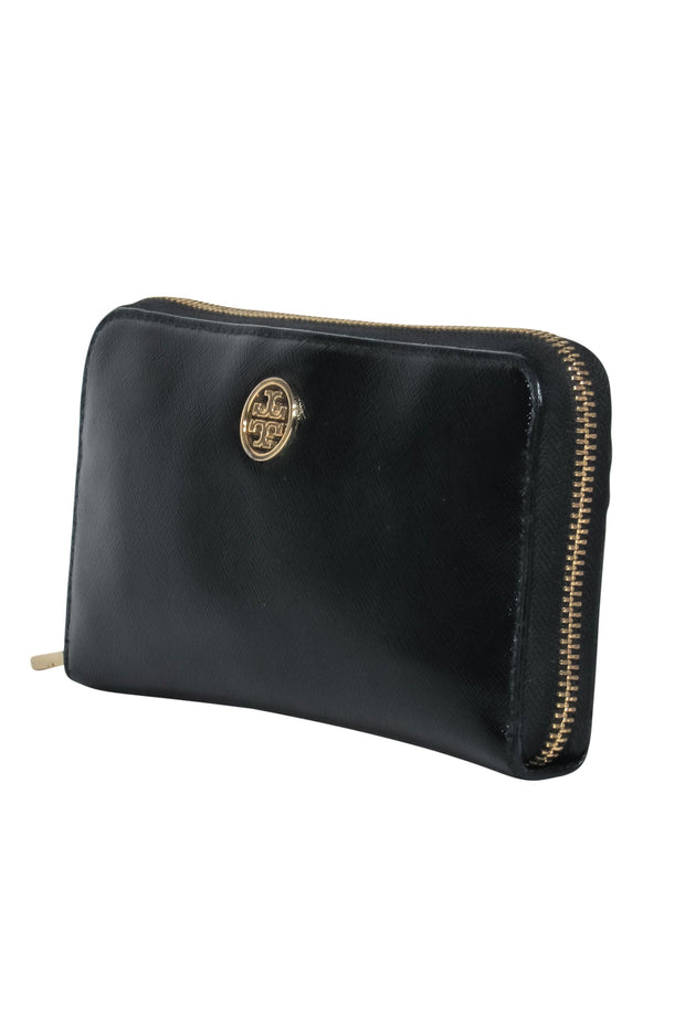 Current Boutique-Tory Burch - Black Zip Around Wallet w/ Gold Logo