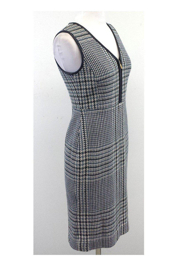 Current Boutique-Tory Burch - Green & Cream Houndstooth Leather Trim Dress Sz 2