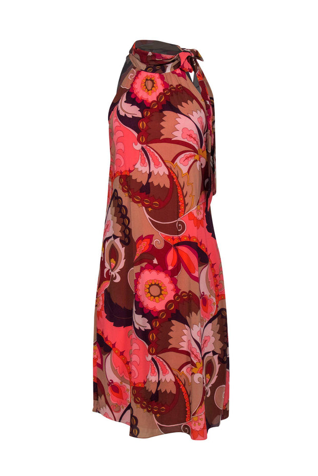 Current Boutique-Trina Turk - Multicolored Paisley Printed Tie Neck Shift Dress Sz 0
