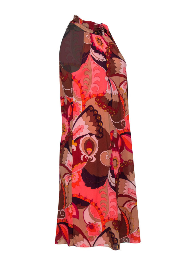 Current Boutique-Trina Turk - Multicolored Paisley Printed Tie Neck Shift Dress Sz 0