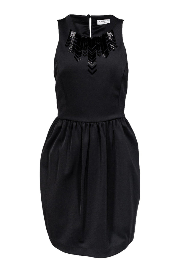 Current Boutique-Trina Turk - Black Dress w/ Chevron Beading Sz 4