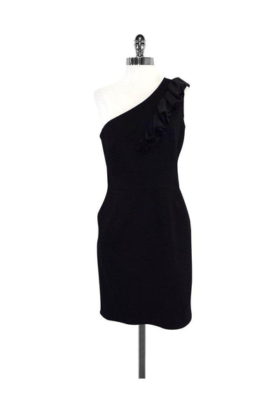 Current Boutique-Trina Turk - Black Ruffle One Shoulder Dress Sz 6