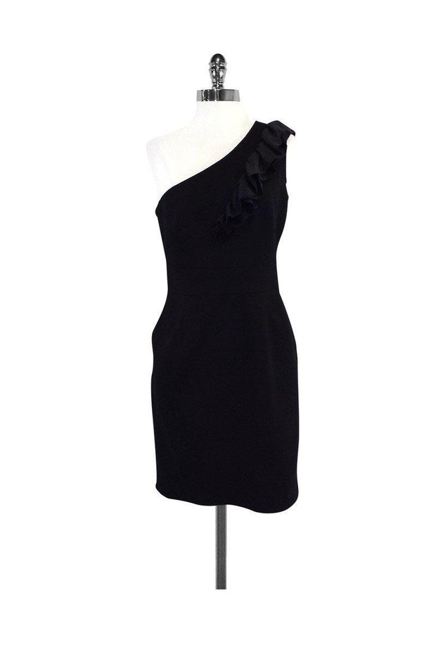 Current Boutique-Trina Turk - Black Ruffle One Shoulder Dress Sz 6