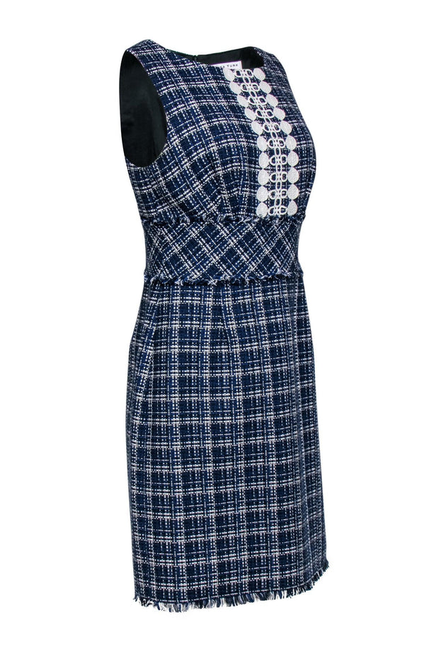 Current Boutique-Trina Turk - Blue & White Plaid Tweed Shift Dress Sz 10